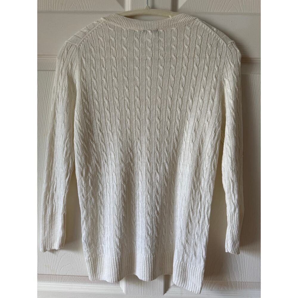 J.Crew 100% Linen Cable Knit Sweater‎ Ivory Size M Coastal Preppy Fisherman - Picture 2 of 6
